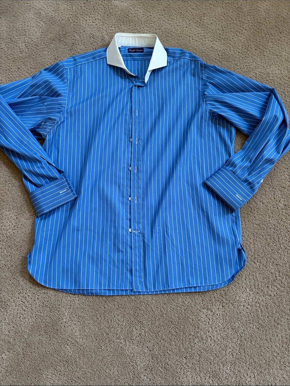 Ralph Lauren (Purple Label) Blue Pinstripe Dress Shirt with White Collar